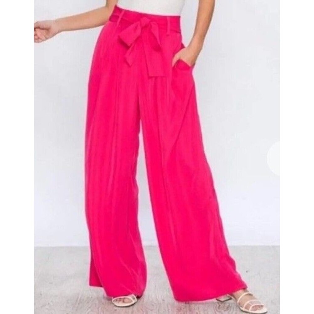 Flying Tomato (M) Women's Hot Pink High Waisted Wide Leg Palazzo Pants (No Belt)